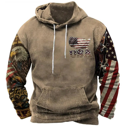 ALBNO Men’s American Flag Hoodie – Eagle Design XL