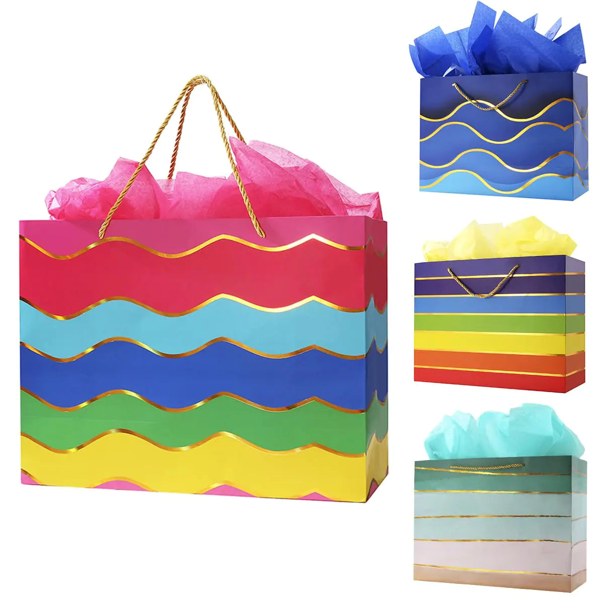 ALBNO Extra Large Gift Bags – Rainbow & Gold