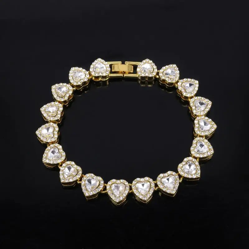 45CM Hip Hop Tennis Chain Necklace – Shiny Heart Rhinestone Jewelry