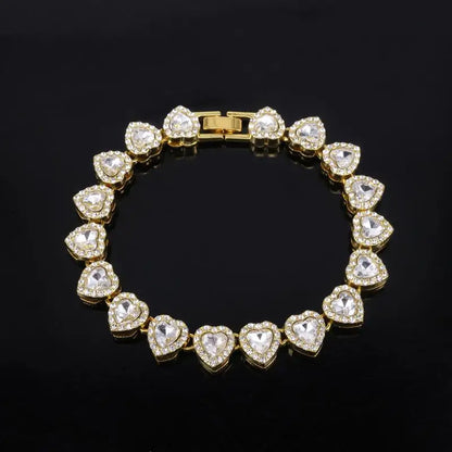 45CM Hip Hop Tennis Chain Necklace – Shiny Heart Rhinestone Jewelry