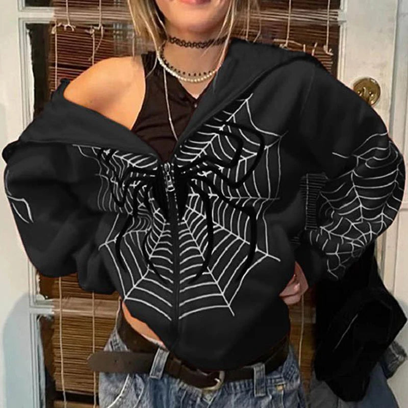 Y2K Rhinestone Skeleton Hoodie – Oversized Gothic Streetwear