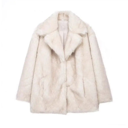 Women's Long Plush Faux Fur Coat – Warm & Stylish Winter Wear