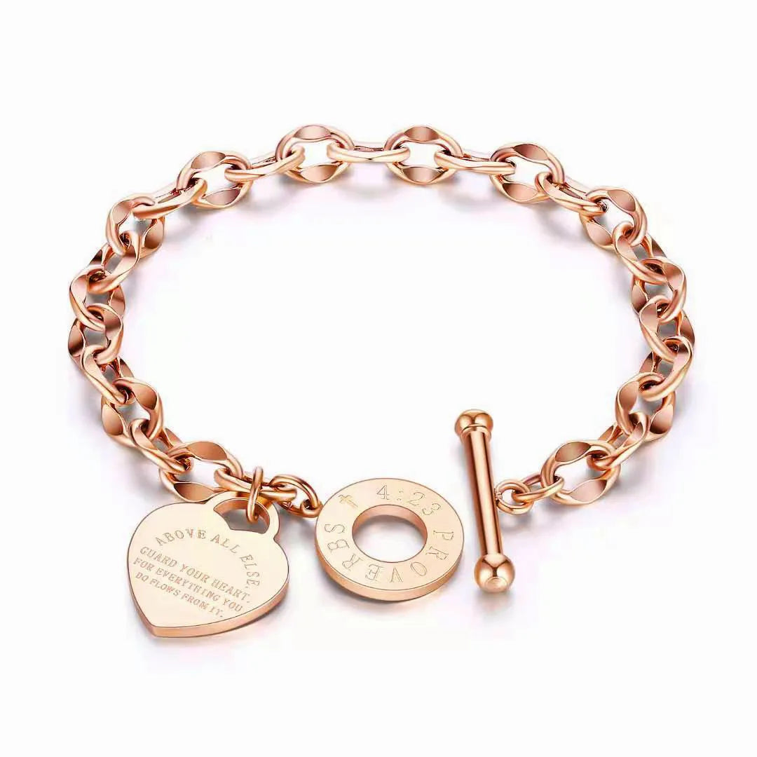 Titanium Steel Heart Bracelet – Gold for Women