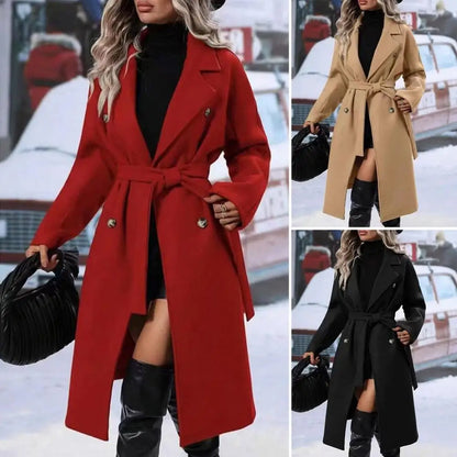 Elegant Women's Wool Trench Coat with Belt – Fall & Winter Fashion