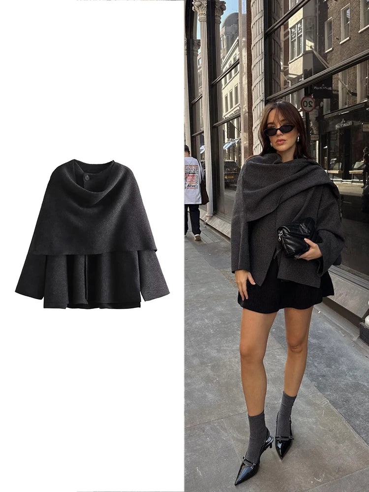 Knit Scarf Collar Short Coat – Women's Winter Fashion
