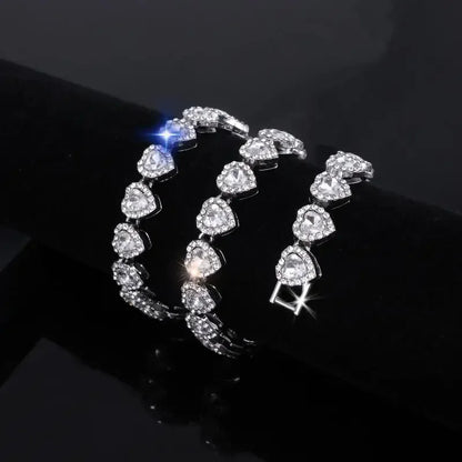 45CM Hip Hop Tennis Chain Necklace – Shiny Heart Rhinestone Jewelry