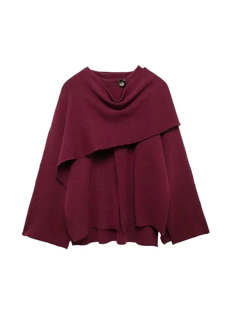 Knit Scarf Collar Short Coat – Women's Winter Fashion