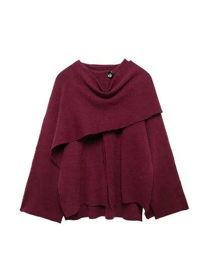 Knit Scarf Collar Short Coat – Women's Winter Fashion