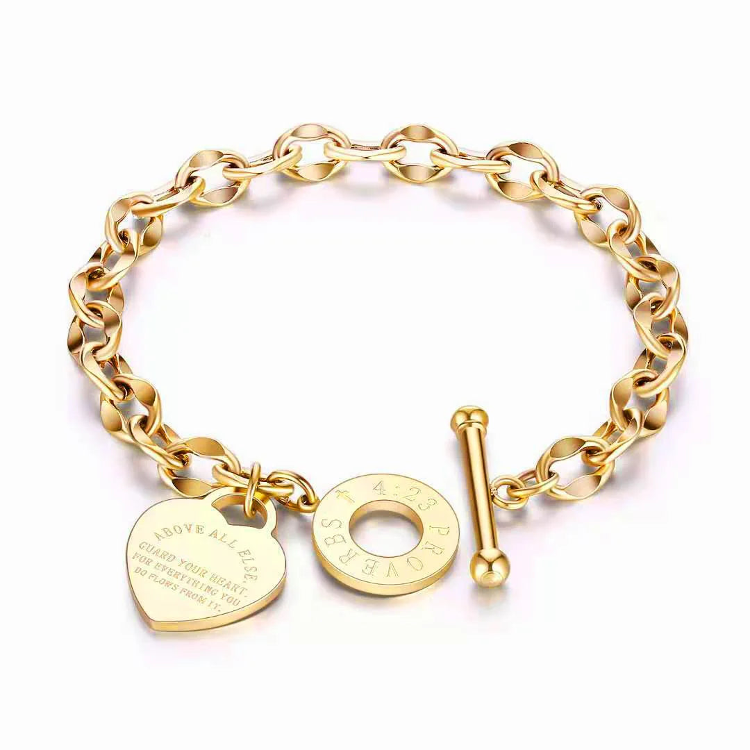 Titanium Steel Heart Bracelet – Gold for Women