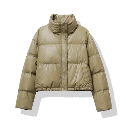 Women's Cotton-Padded Mock Neck Jacket – Warm Winter Short Coat