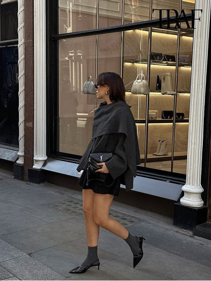 Knit Scarf Collar Short Coat – Women's Winter Fashion