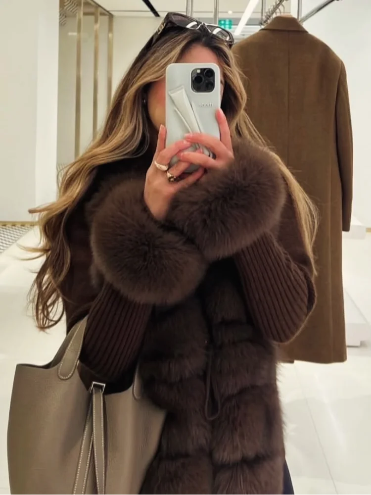 Women's Knit Cardigan with Faux Fur Collar – Elegant Spring & Autumn Coat