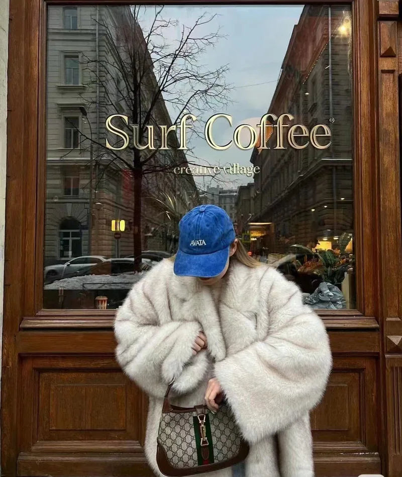 Women's Long Plush Faux Fur Coat – Warm & Stylish Winter Wear