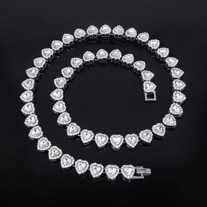 45CM Hip Hop Tennis Chain Necklace – Shiny Heart Rhinestone Jewelry