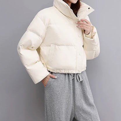 Women's Cotton-Padded Mock Neck Jacket – Warm Winter Short Coat
