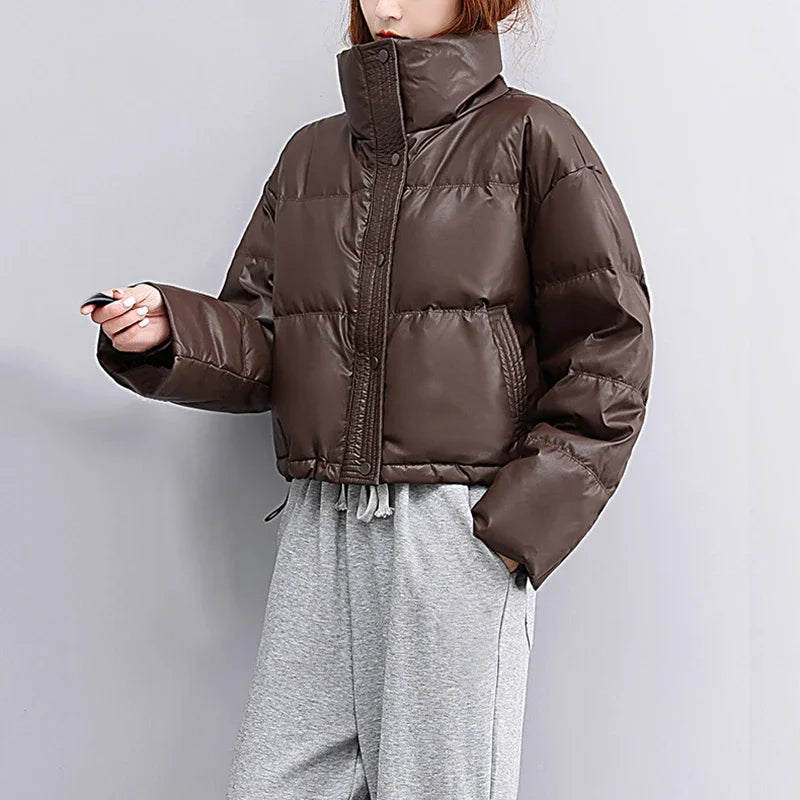 Women's Cotton-Padded Mock Neck Jacket – Warm Winter Short Coat