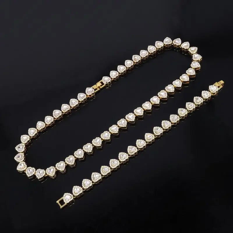 45CM Hip Hop Tennis Chain Necklace – Shiny Heart Rhinestone Jewelry