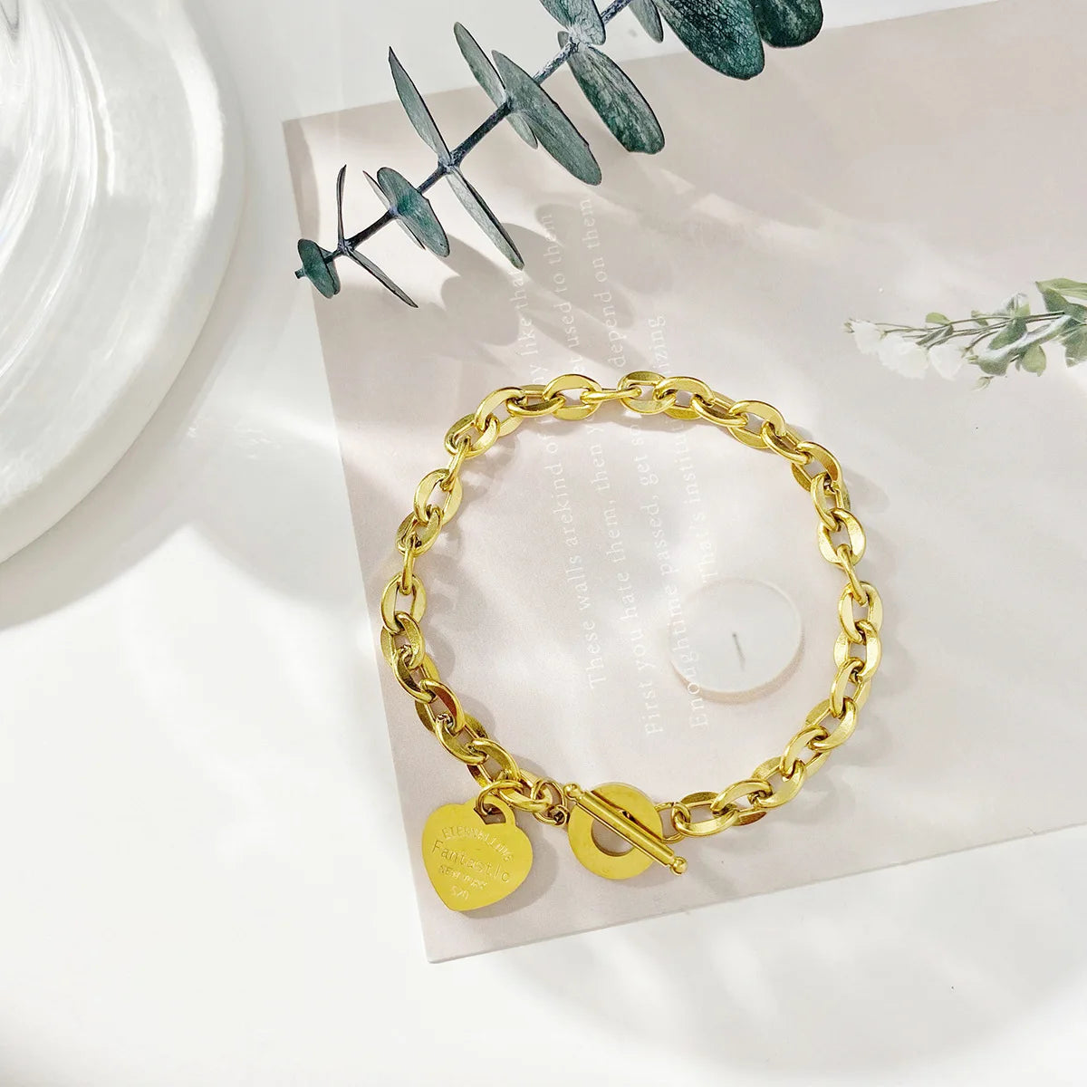 Titanium Steel Heart Bracelet – Gold for Women