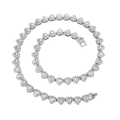 45CM Hip Hop Tennis Chain Necklace – Shiny Heart Rhinestone Jewelry