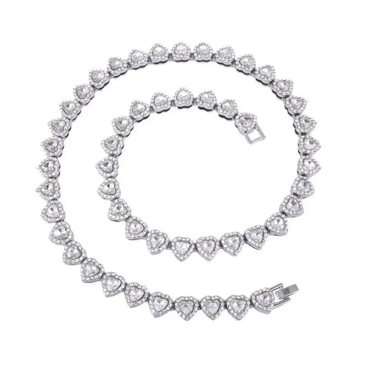 45CM Hip Hop Tennis Chain Necklace – Shiny Heart Rhinestone Jewelry