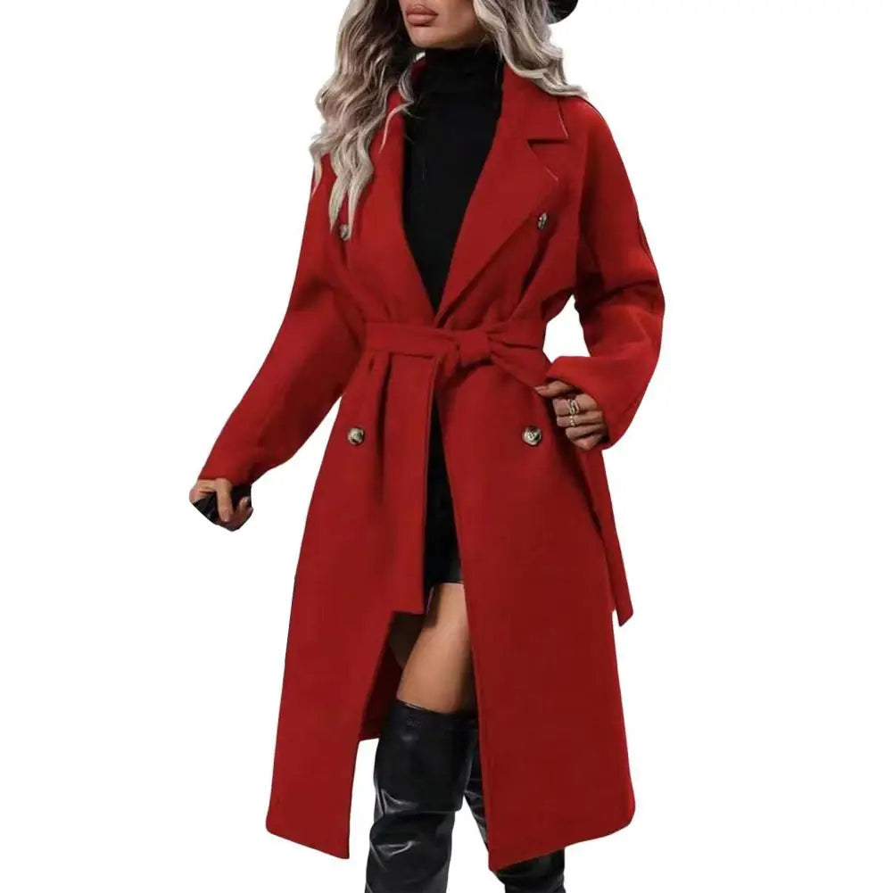 Elegant Women's Wool Trench Coat with Belt – Fall & Winter Fashion