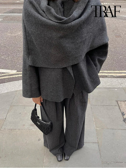 Knit Scarf Collar Short Coat – Women's Winter Fashion