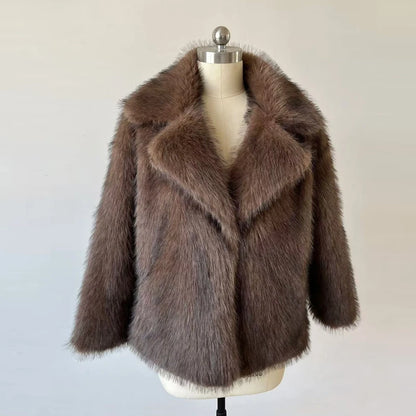 Women's Long Plush Faux Fur Coat – Warm & Stylish Winter Wear
