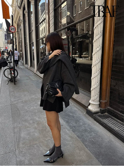 Knit Scarf Collar Short Coat – Women's Winter Fashion