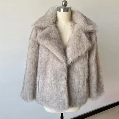Women's Long Plush Faux Fur Coat – Warm & Stylish Winter Wear